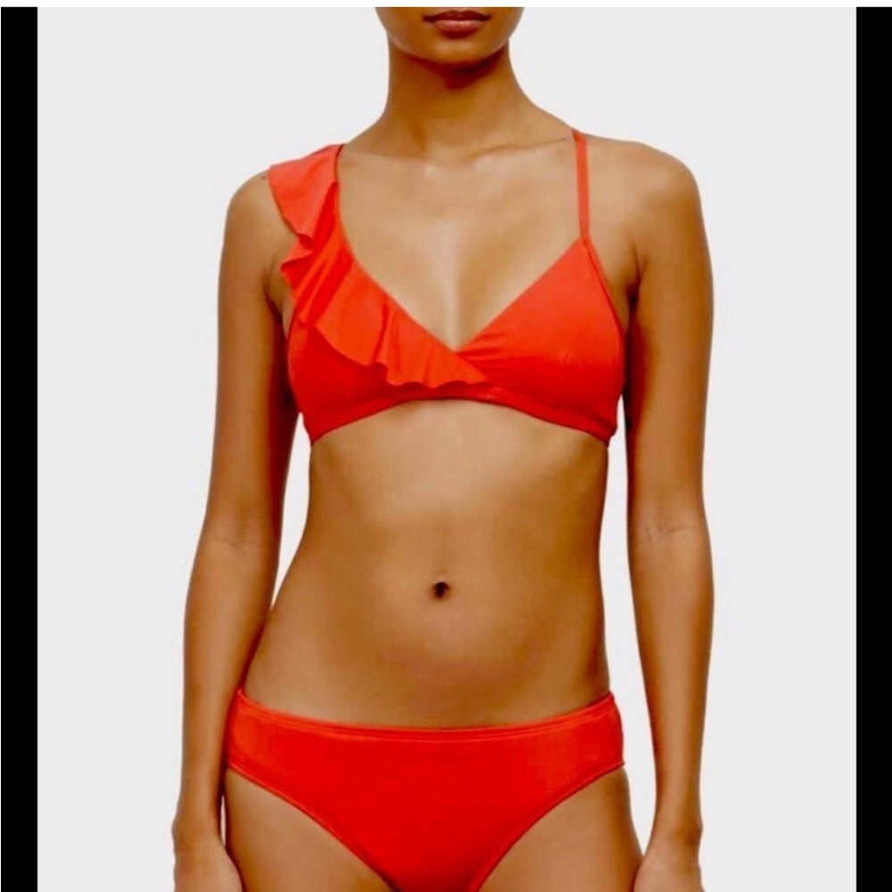Kenneth Cole Reaction Red Ruffle One-Shoulder Bikini